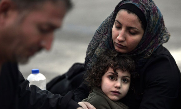 A refugee mother with her child