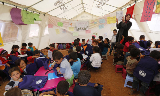Children in a refugee school