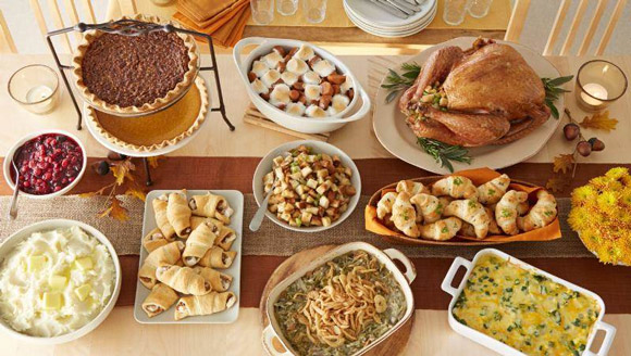 a large family dinner spread