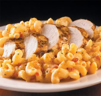 Twisted Mac n Cheese with chicken in the middle of it